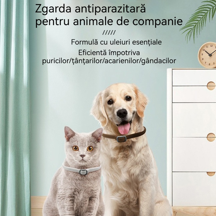 Противопаразитна каишка Fudisenn за котки и кучета, 8 месеца защита, силикон, 48x1см