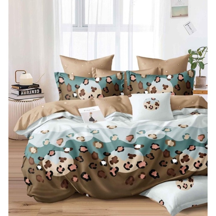 Lenjerie de Pat Dublu, Cearsaf Reversibil, 6 piese, Imprimeu Animal Print, 2 persoane, 230x245cm, Finet, Multicolor