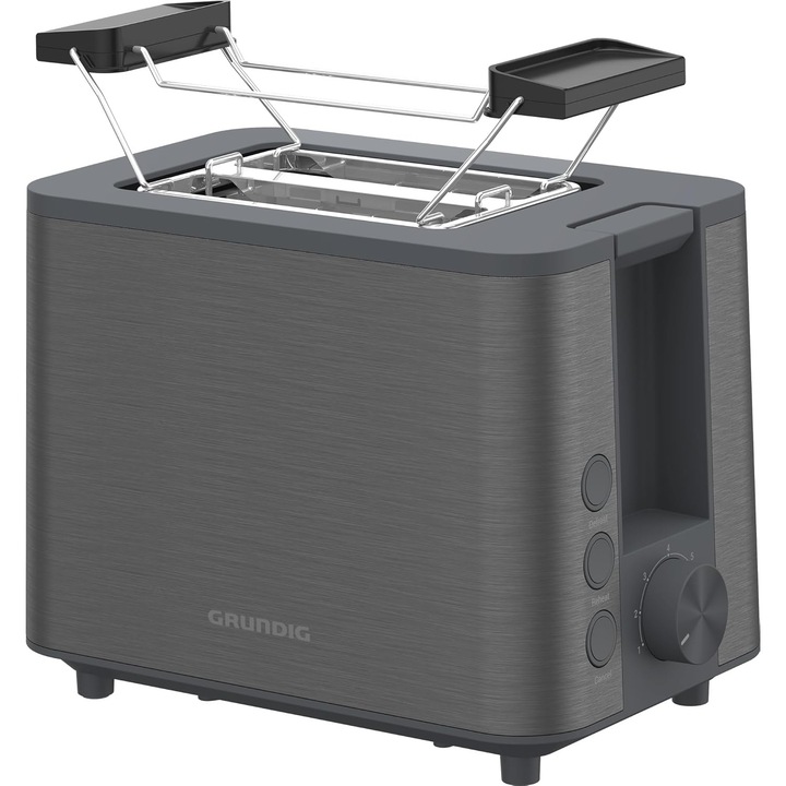 Prajitor de paine Grundig TA7340, 950 W, 2 felii, 7 nivele de prajire, sertar firimituri, accesoriu paine, Gri