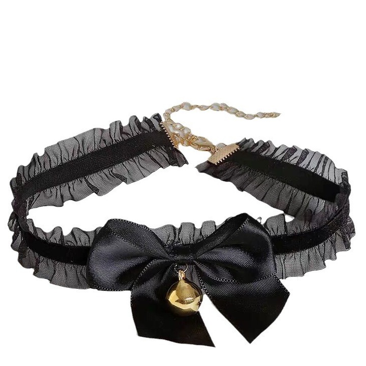 Guler din dantela cu clopotel, ajustabil 29-37cm, material hipoalergenic