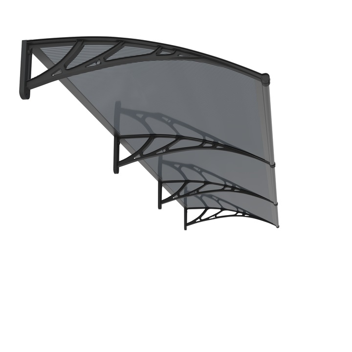 ​​​​​​​Copertina Usa Exterior MAPROFI PREMIUM, 300 x 150 cm, Placa Intreaga Gri Antracit din Policarbonat 6 mm, Suporturi Negre din ABS, Protectie Soare si Ploaie pentru Intrare sau Balcon