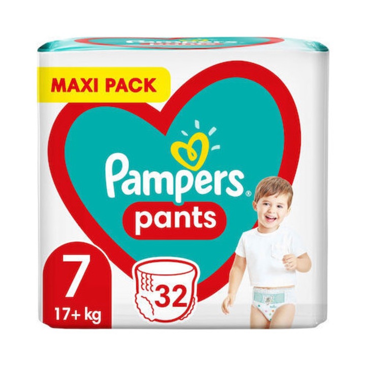 Scutece Pampers Maxi Pack Pants Nr. 7 (17kg+), 32 bucati, usor de utilizat, absorbtie optima, confortabil
