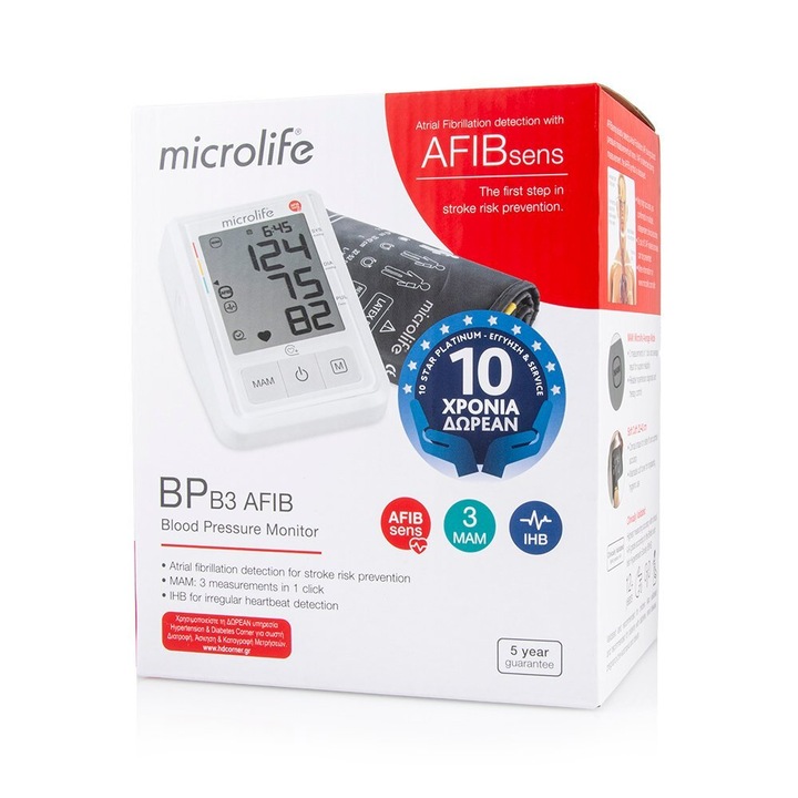 Tensiometru Microlife BP B3 Afib, tehnologie AFIB, manere pentru brat 22-42 cm, 20-280 mmHg