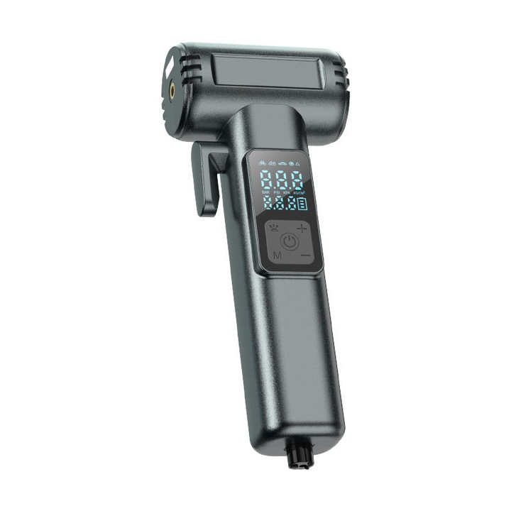 Gumiszivattyú, felfújó, nyomásmérő, fény, biztonsági övvágó, ablaktörő, mobil táp, sötétszürke