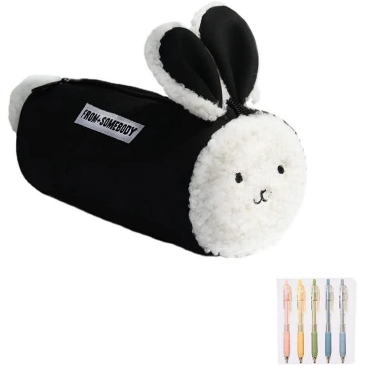 Моливник Kawaii, голям капацитет, PU и плюш, многоцветен, с 5 химикала