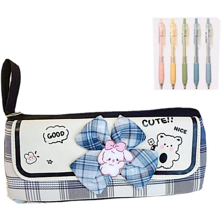 Моливник Kawaii с панделка, голям капацитет, японски дизайн, многоцветен, 20x10см