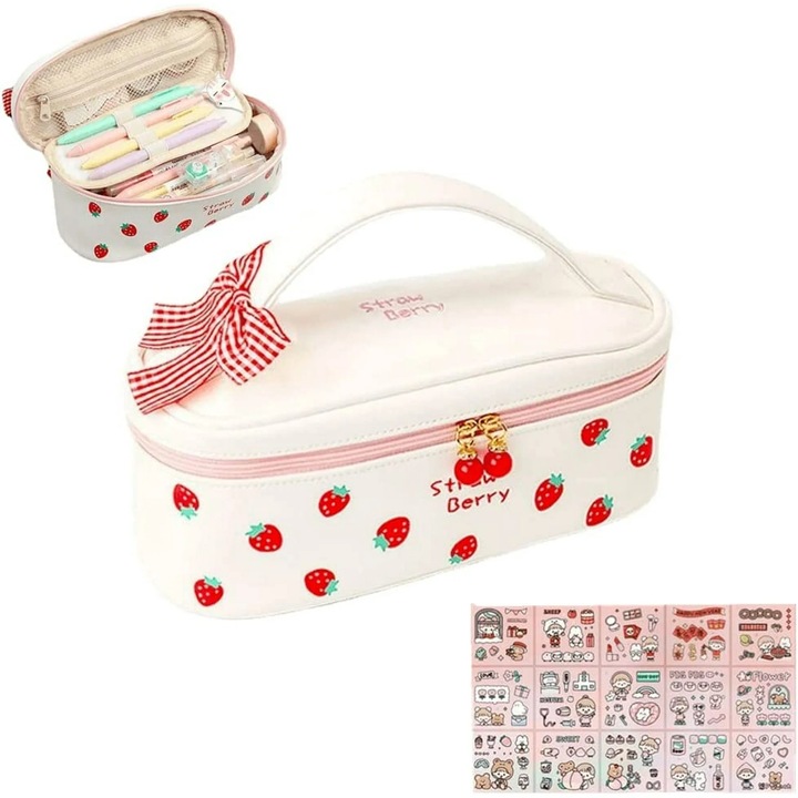 Молив Kawaii, японски дизайн, голям капацитет, многоцветен, 30x10x10cm, комплект с 10 стикера и 5 химикалки