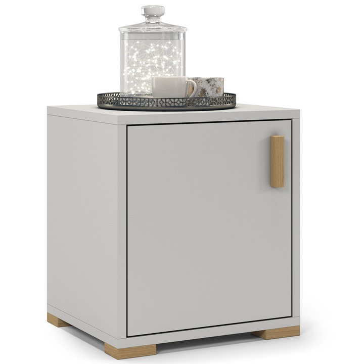 Noptiera Gri Deschis, 40x45x35 cm, Usa Stanga, Doua Rafturi, Design Modern si Clasic