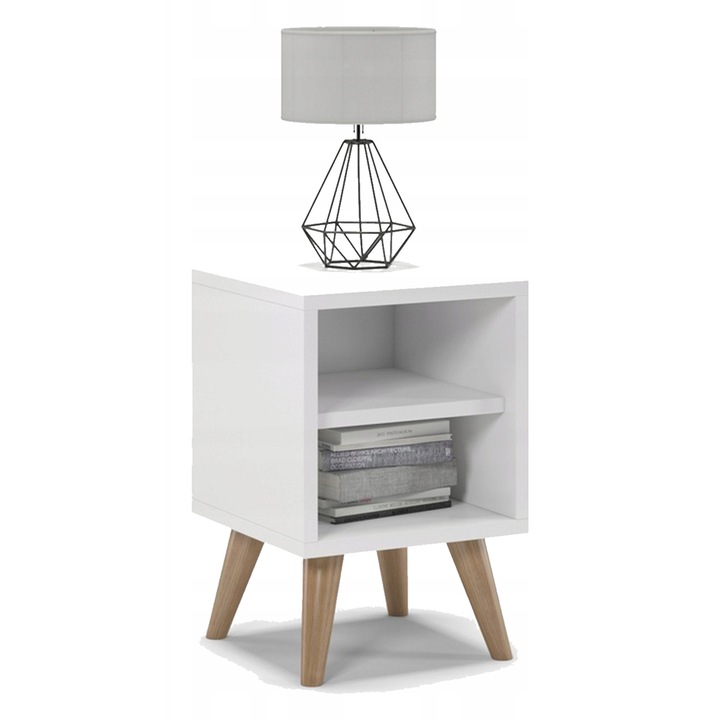 Noptiera Oslo Alba, 30x30x45 cm, Doua Rafturi, Design Modern si Clasic