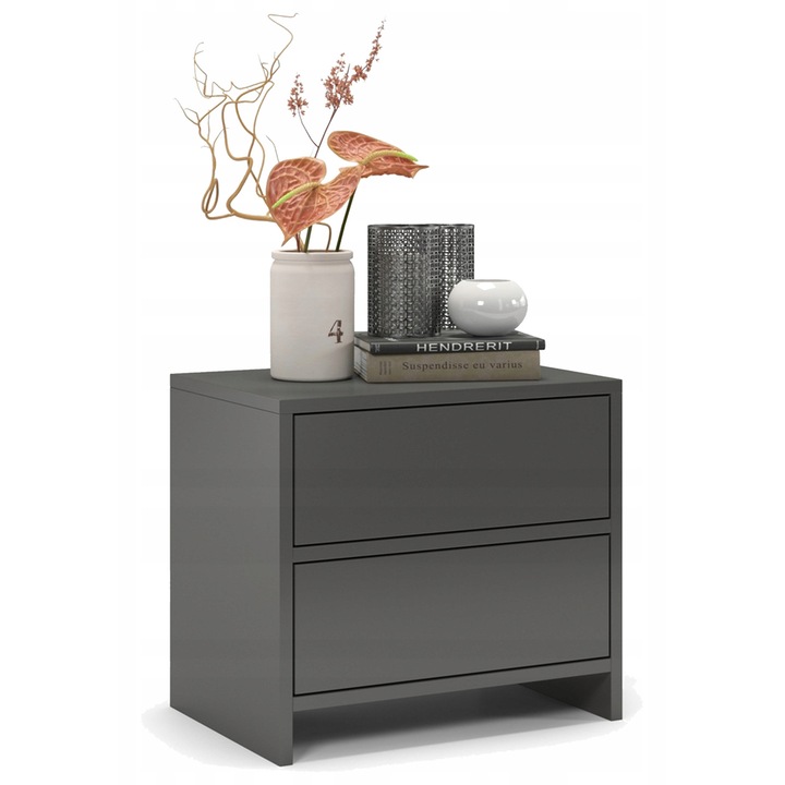 Noptiera Grafit, 50x45x35 cm, Cu 2 Sertare, Sistem Tip On, Design Modern si Clasic