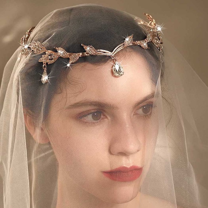 Комплект аксесоари за коса, булчинска тиара, кристали, елегантен дизайн, многоцветен