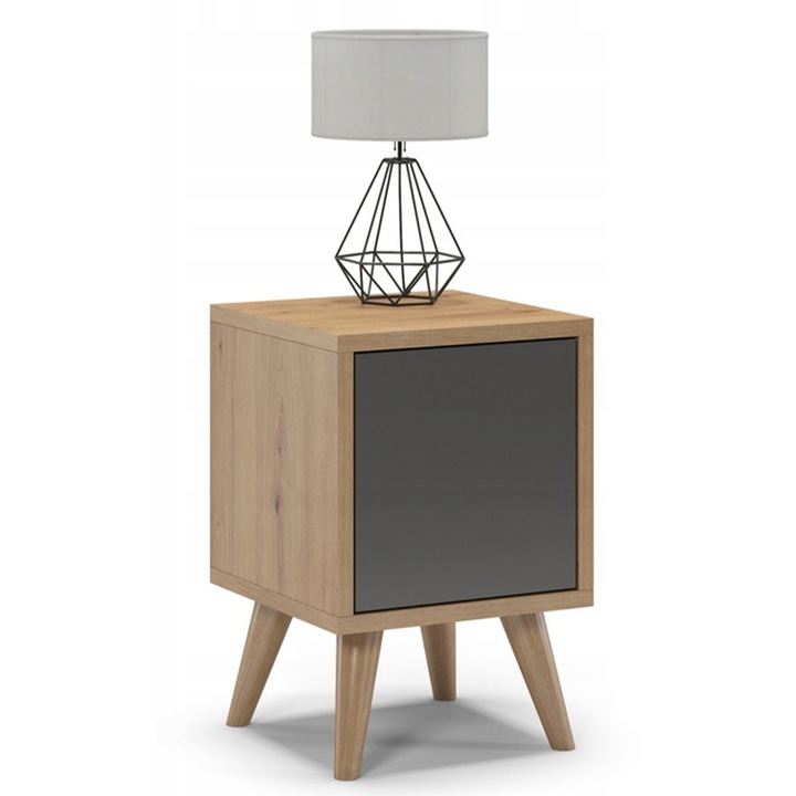 Noptiera Oslo Stejar/Grafit, 30x30x45 cm, Usa Dreapta, Design Modern si Clasic
