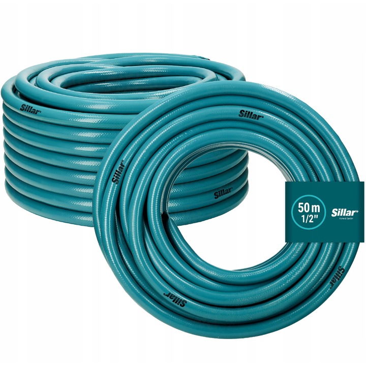 Градински маркуч за напояване, Sillar, 4-слоен, подсилен каучук, 1/2 инча, 50 м