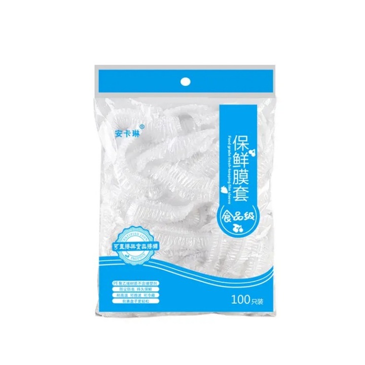 Set 100 Huse/Capace/Folie pentru alimente si boluri pana la 42 cm, Transparente din PVC cu elastic Alb, Universale