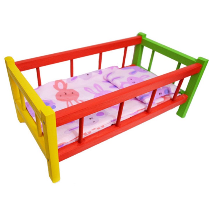 Детско креватче Robentoys, ярко оцветени дървени кукли, дължина 44 см