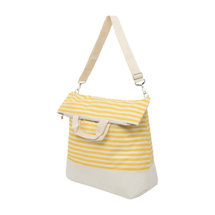 Плажна чанта Weser Juist, бежова с жълто, просторно основно отделение с цип, сгъваема, 54 x 44 x 20 cm