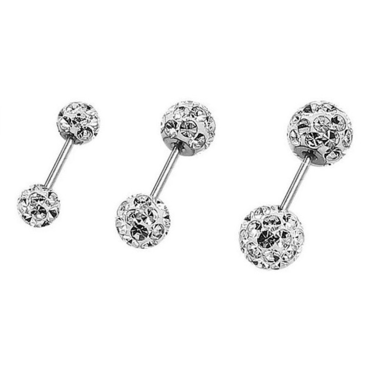 Cercei stud, 6mm, zirconiu cubic, set 2 perechi, argintiu