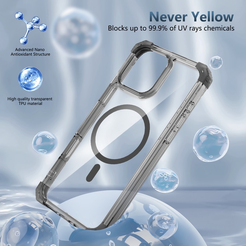 Husa telefon pentru iPhone 16 pro max, transparent negru, protectie militara, rezistenta la socuri