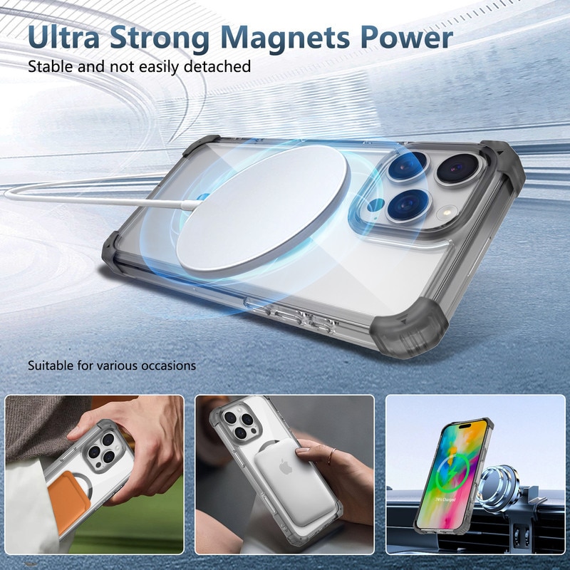 Husa telefon pentru iPhone 16 pro max, transparent negru, protectie militara, rezistenta la socuri