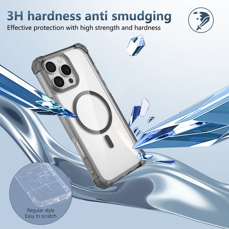 Husa telefon pentru iPhone 16 pro max, transparent negru, protectie militara, rezistenta la socuri