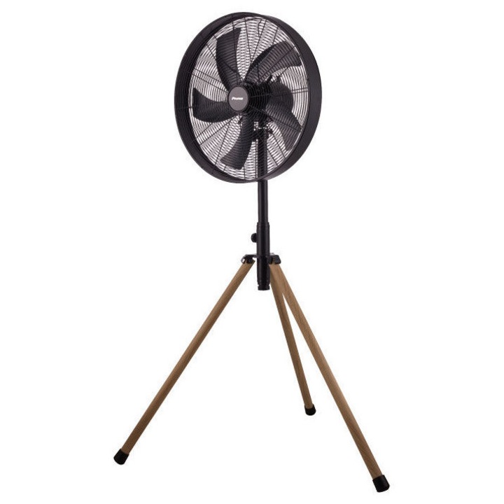 Вентилатор със стойка, Primo, PRSF-80580B, 3 скорости, 45 см, 70 W, Черен метал/Дърво