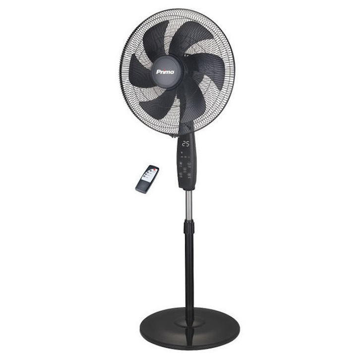 Ventilator cu picior, Primo PRSF-80698D, Motor DC silentios, Inaltime reglabila (max 1.40cm), Telecomanda, 40W, 45cm, 3 viteze, Negru