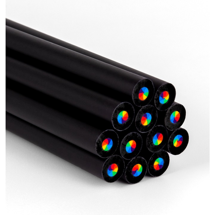Set de creioane colorate, 10 bucati, creion negru cu miez curcubeu, pentru pictura si desen