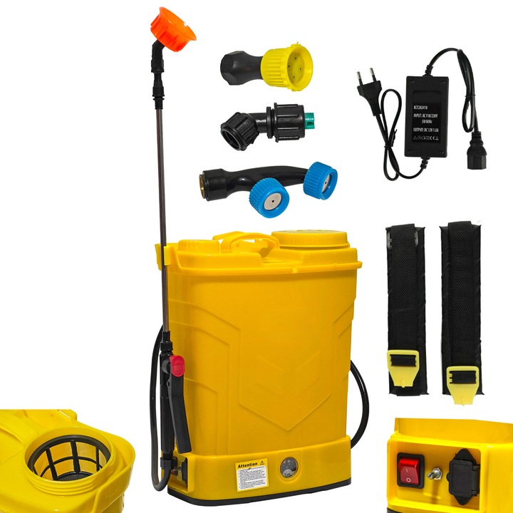 Pompa de stropit cu acumulator, capacitate rezervor 12 L, 4 diuze, Ham de sustinere, Tija telescopica