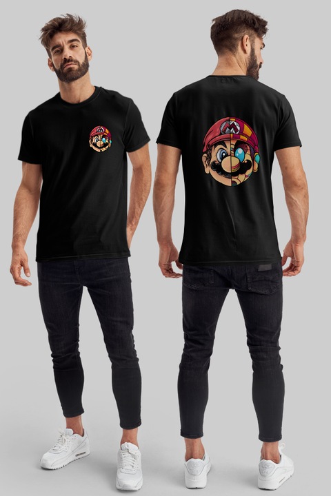 Klasszikus ferfi polo Mario2 grafikus motivummal, Fekete