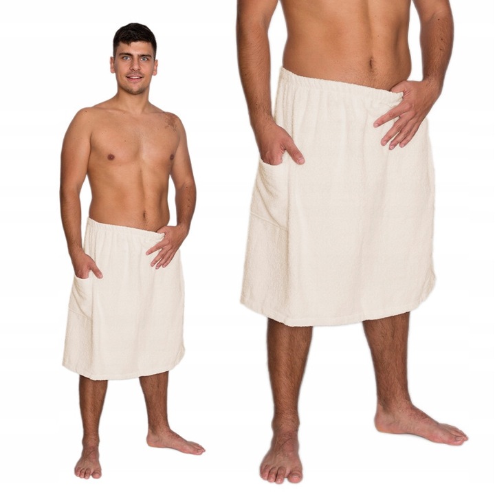 Kilt, Hamur Home, bumbac, reglabil cu velcro, ecru, S/M, 65x135cm