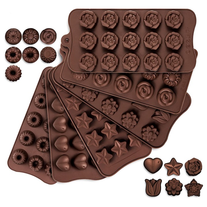 Set 6 forme silicon pentru ciocolata, BOMSTOM, maro, 22x10.3x1.4cm