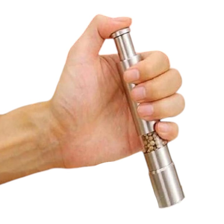 Rasnita manuala h15cm, faramiteaza sare, piper, diverse condimente, inox alimentar cu depozit din sticla groasa incolora, pentru acasa, restaurant, deplasari, voiaj, iesiri la gratar