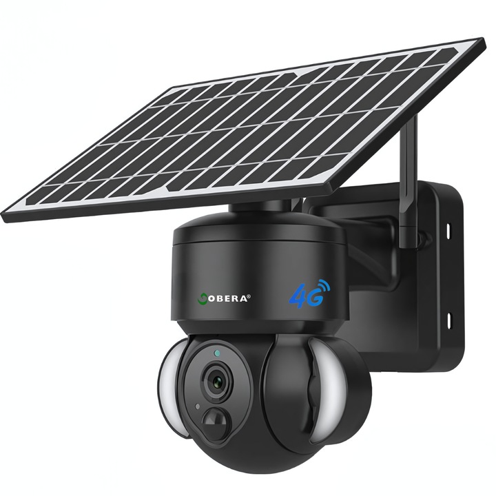 goBERA® megfigyelő kamera, 4 MP, 4G csatlakozás, beépített 12000 mAh-s akkumulátor, 5 W-os napelem, Micro SD, színes éjszakai látás, PIR funkció 120°-os érzékelési szöggel, PTZ szög, kétirányú kommunikáció, automatikus forgatás, IP66, fekete