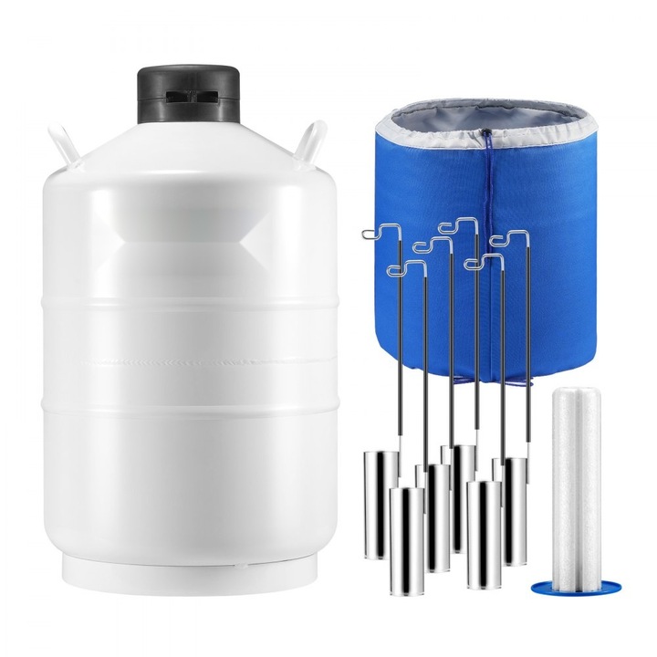 Rezervor de azot lichid, din aliaj de aluminiu, capacitate 20 L, recipient LN2 Dewar, include 6 canistre