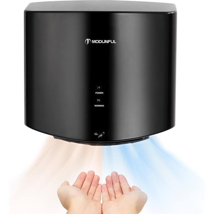 Електрическа сушилня за ръце Modunful 1200W, бърза, с автоматичен сензор, модерен дизайн, черна