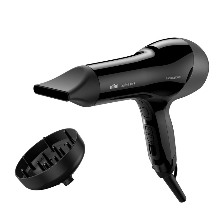 Сешоар Braun Satin Hair 7 Sensodryer, професионален сешоар с термосензор, Iontec и дифузер, HD785, черен