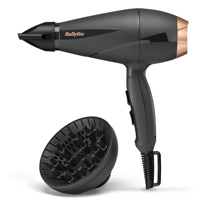 Сешоар Babyliss Smooth Pro с дифузер – Мощен 2100 W сешоар, произведен в Италия, йонна технология с Anti-Frizz, 3 температури и 2 настройки на скоростта, черен, 6709De