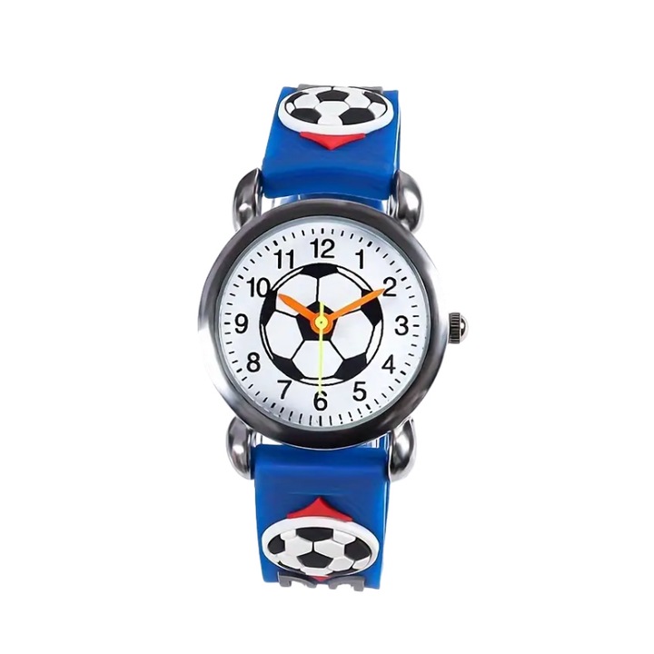 TREXORA gyerek karóra, foci témájú, fehér számlap, kék szilikon szíj, kvarc szerkezet, 30 mm