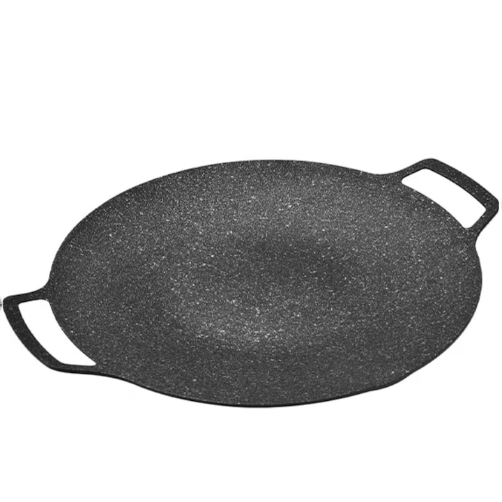 Plita Japoneza Rotunda Cu Manere, Placa Grill, Antiaderenta, Pluristratificata, Diametrul 36 cm, Negru