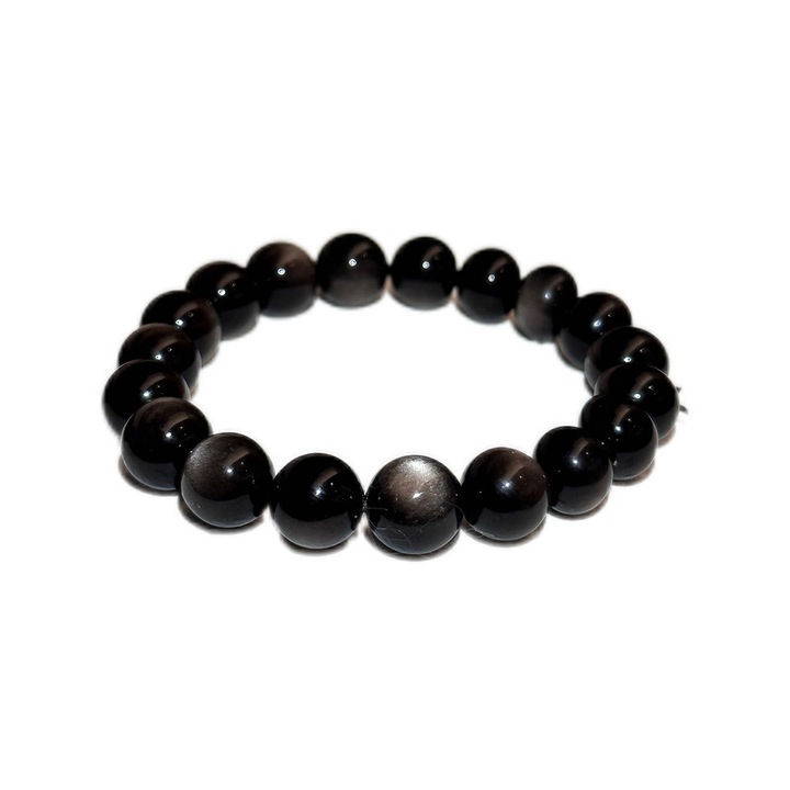 Сребърна гривна от обсидиан 7A, с ефект "котешко око", 8 мм, унисекс, елегантен дизайн