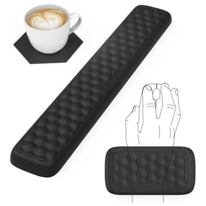 Set Ergonomic din 3 piese - Suport Mouse, Tastatura pentru incheietura mainii si Suport pentru Cana, Spuma cu memorie, Anti-alunecare, Negru, VELICO®