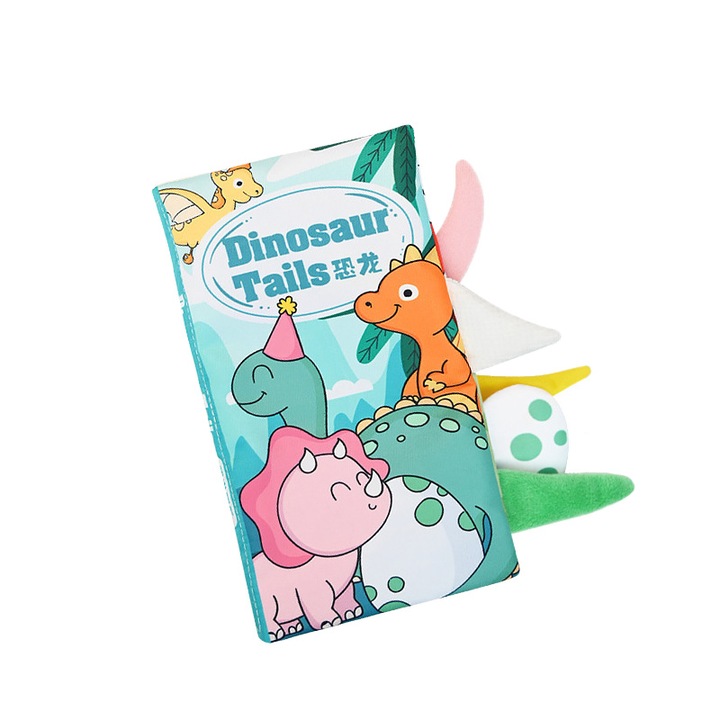 Carte interactiva pentru bebelusi, 3D, forme de fructe si legume, cu coada de dinozaur, jucarie educativa, lavabila, cu rucsac impermeabil