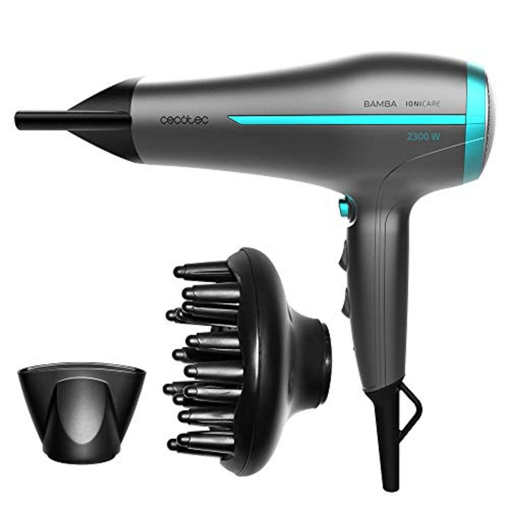 Cecotec Bamba Ionicare 5200 Aura черен йонен сешоар, 2300 W, концентратор и дифузер, коса без къдрене, Dc мотор, истински йони, висок въздушен поток, 2 скорости и 3 температури