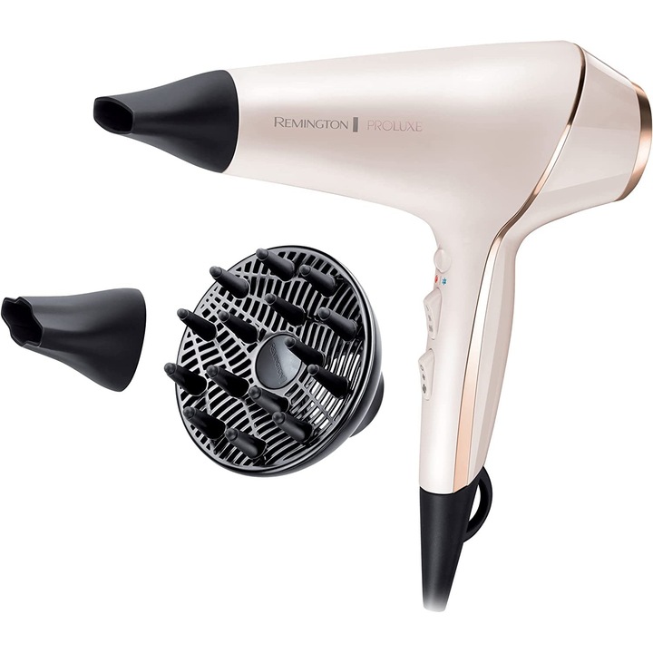 Професионален сешоар Remington Ionic Proluxe (2400 W, 150 км/ч, 3 стилизиращи аксесоара, технология Optiheat за дълготрайни резултати при оформяне, йонна грижа - против къдрене, дълготраен AC мотор) Ac9140