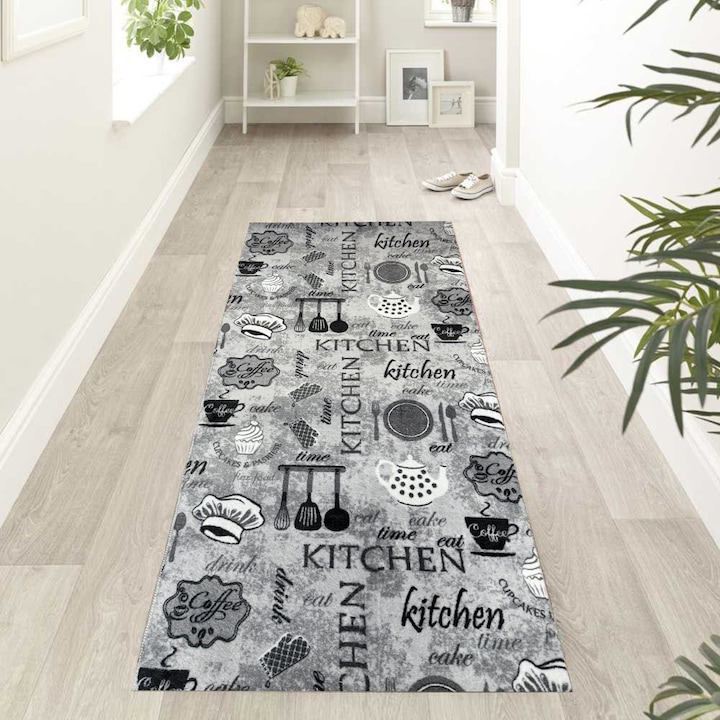 Traversa Antiderapanta de Bucatarie Gri, Metraj B, 60x950 cm - dreptunghi