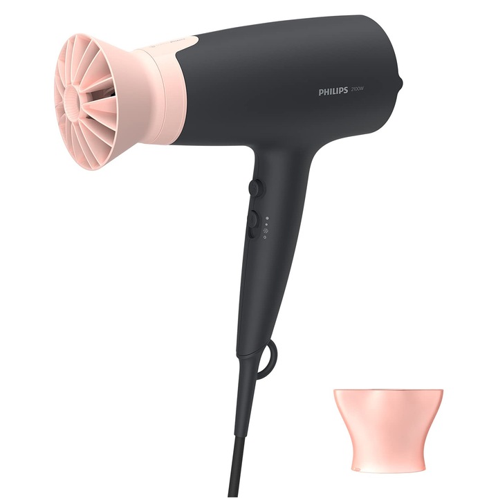 Сешоар Philips Series 3000 с приставка Thermoprotect - 2100 W, йонизираща функция, 6 настройки за топлина и скорост (модел Bhd350/10)