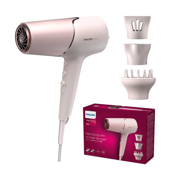 Philips сешоар серия 5000 – сешоар с технология Thermoshield, дифузьор за обем и 9 mm и 11 mm перлена дюза (BHD530/20)