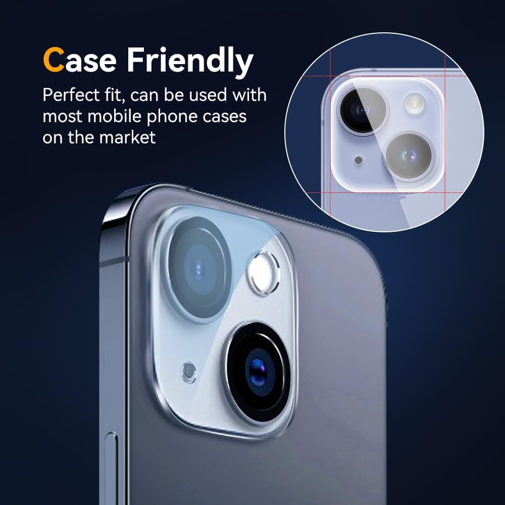 Set 2 folii din sticla securizata pentru lentile, MDUG, compatibile cu iPhone 14/14 Plus、iPhone 15/15 Plus - protectie camera spate, HD 9H, pentru protejarea lentilelor, negru