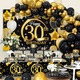 Set accesorii petrecere Patimate, baloane, banner „Happy 30th Birthday”, fata de masa, culoare negru si auriu