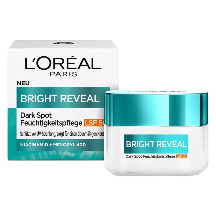 Crema hidratanta L'Oréal Paris cu SPF 50 - Reduce petele pigmentare, previne imbatranirea pielii, hidrateaza, Bright Reveal Dark Spot Care, 50 ml